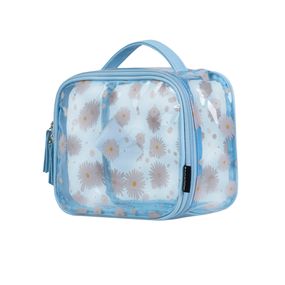 Necessaire Viagem Grande Transparente Daisy Azul