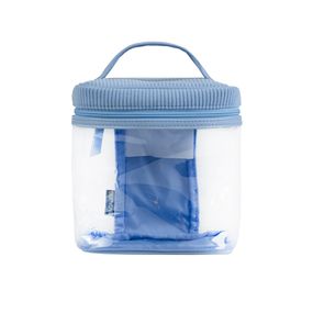 Necessaire Viagem Grande Transparente Canelada Azul