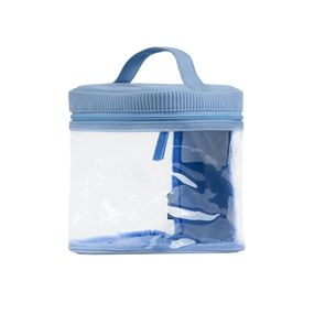 Necessaire Viagem Grande Transparente Canelada Azul