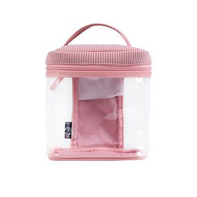 Necessaire Viagem Grande Transparente Canelada Rosa