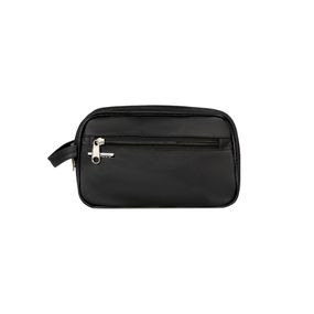 Necessaire Viagem Masculina de Couro Abufalado 2 Divisórias Grande Preta