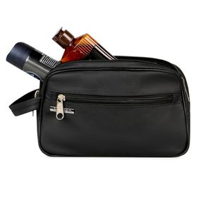 Necessaire Viagem Masculina de Couro Abufalado 2 Divisórias Grande Preta