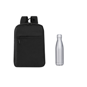 Kit Mochila Executiva para Notebook Slim Horizonte +  Garrafa Térmica 500ml em Aço Escovado Prata