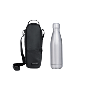 Kit Porta Vinho  Wine Bag Advanced Preto + Garrafa Térmica 500ml em Aço Escovado Prata