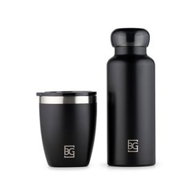 Kit Copo Térmico 350ml + Garrafa Térmica 500ml Moderno Preto