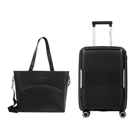 Kit Mala de Bordo Polipropileno 4 Rodas Malta Preta + Bolsa Executiva Feminina Donna Preta