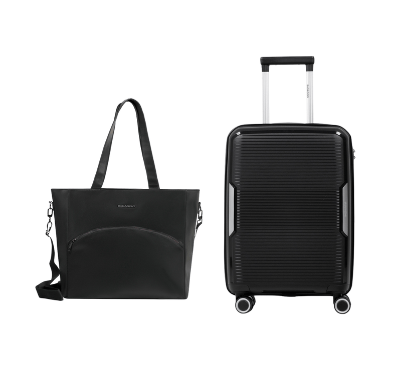 Kit-Mala-de-Bordo-Polipropileno-4-Rodas-Malta-Preta---Bolsa-Executiva-Feminina-Donna-Preta