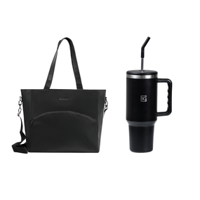 Kit Bolsa Executiva Feminina Donna Preta + Copo Térmico com Canudo 1,2L Preto