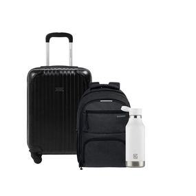 Kit Mala de Bordo Turquia Preto,  Mochila México Preta e  Garrafa Térmica Cube Branca 500ml
