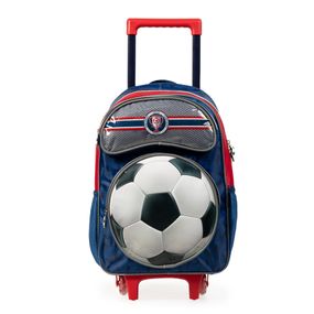 Mochila de Rodinha Infantil Masculina Futebol Azul