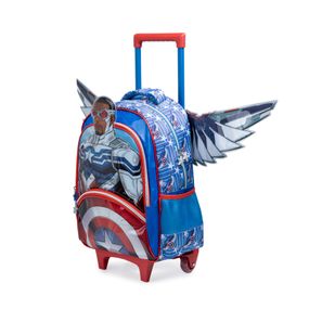 Mochila de Rodinha Infantil Masculina Capitão América com Asas Removíveis