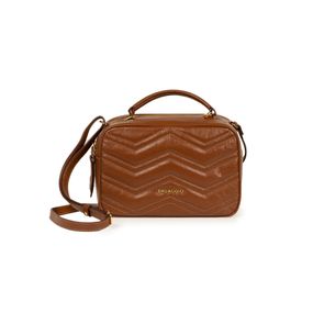 Bolsa Transversal Feminina de Couro Média Zig Zag Matelassê Caramelo