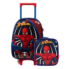Kit Mochila de Rodinha e Lancheira Térmica Infantil Masculina Homem Aranha