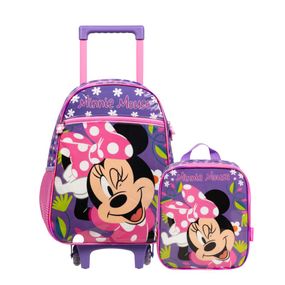 Kit Mochila de Rodinha e Lancheira Térmica Infantil Feminino Minnie Rosa