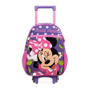 Kit Mochila de Rodinha e Estojo Escolar Infantil Feminino Minnie Rosa