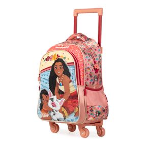 Kit Mochila de 4 Rodinhas e Lancheira Térmica Infantil Feminino Disney Moana Rosa