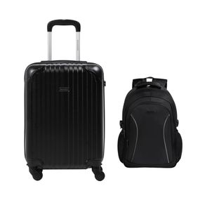 Kit Mala de Bordo 10 kg Abs 4 Rodas Turquia Preta + Mochila Masculina Executiva para Notebook Mover Preta