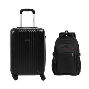 Kit Mala de Bordo 10 kg Abs 4 Rodas Turquia Preto + Mochila Masculina Executiva para Notebook Pulse Preta