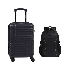 Kit Mala de Bordo PP 8 kg  Abs 4 Rodas 18,5" Quebec  Preta + Mochila Masculina Executiva para Notebook Mover Preta