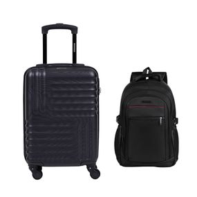 Kit Mala de Bordo PP 8 kg  Abs 4 Rodas 18,5" Quebec  Preta + Mochila Masculina Executiva para Notebook Pulse Preta