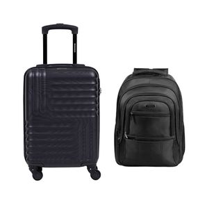 Kit Mala de Bordo PP 8 kg  Abs 4 Rodas 18,5" Quebec  Preta + Mochila Masculina Executiva para Notebook Tech Preta