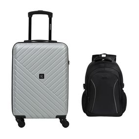 Kit Mala de Bordo 10 kg Abs 4 Rodas Detroit Prata + Mochila Masculina Executiva para Notebook Mover Preta