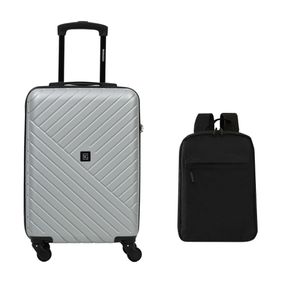 Kit Mala de Bordo 10 kg Abs 4 Rodas Detroit Prata + Mochila Masculina Executiva para Notebook Pulse Preta