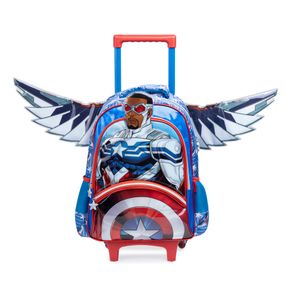 Kit Mochila de Rodinha + Lancheira Térmica  + Estojo  Infantil   Masculino Capitão América com Asas Removíveis