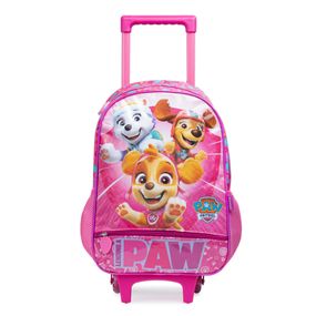 Kit Mochila de Rodinha e Estojo  Infantil Feminino Patrulha Canina Skye e Equipe Rosa