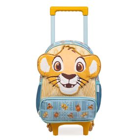 Kit Mochila de Rodinha e Lancheira Térmica  Infantil Masculina Simba Baby Azul e Amarelo