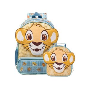 Kit Mochila e Lancheira Térmica  Infantil Masculina Simba Baby Azul Claro
