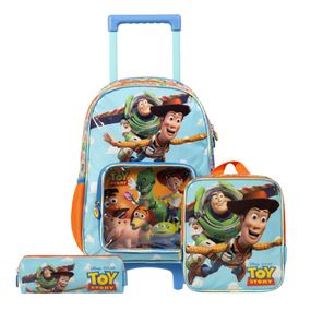 Kit Mochila de Rodinha + Lancheira Térmica  + Estojo Infantil Masculino Toy Story Azul