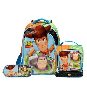 Kit Mochila + Lancheira Térmica  + Estojo   Masculino Infantil Toy Story Woody e Buzz