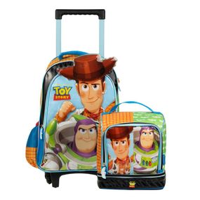 Kit Mochila de Rodinha e Lancheira Térmica  Infantil Masculina Toy Story Verde e Caramelo