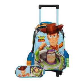 Kit Mochila de Rodinha e Estojo Escolar Infantil Masculino  Masculino Toy Story Verde e Caramelo