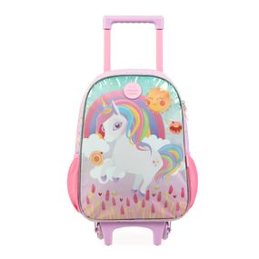 Kit Mochila de Rodinha e Estojo Infantil Feminino Unicórnio Rainbow