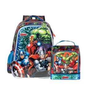 Kit Mochila e Lancheira Térmica Masculina Infantil Vingadores Preta