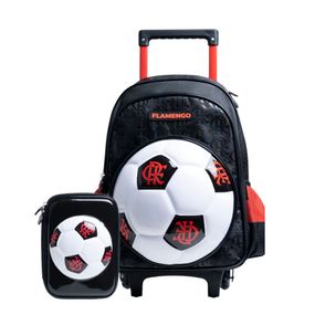 Kit Mochila de Rodinha e Estojo  Infantil Masculina Flamengo Oficial Bola de Futebol