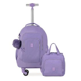 Kit Mochila de Rodinha e Lancheira Térmica Feminina Pop Fun Lilás