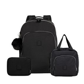 Kit Mochila + Lancheira Térmica  + Estojo Feminino Pop Fun Preta