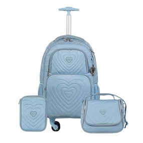 Kit Mochila de 4 Rodinhas + Lancheira Térmica  + Estojo Feminino  BG Girl Azul