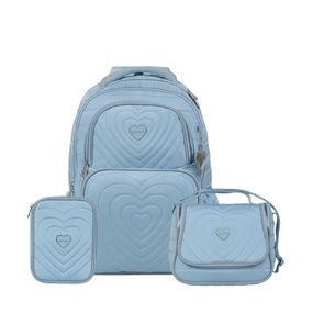 Kit Mochila + Lancheira Térmica  + Estojo Feminino Juvenil BG Girl Azul