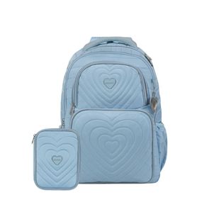 Kit Mochila e Estojo Feminino Juvenil BG Girl Azul