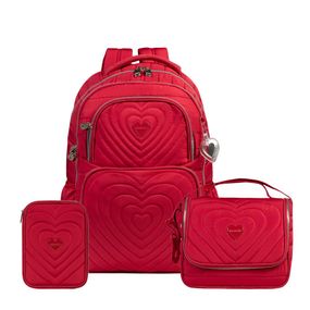 Kit Mochila + Lancheira Térmica  + Estojo Feminino Juvenil BG Girl Vermelho