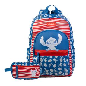 Kit Mochila e Necessaire Feminina Stitch Happiness Azul