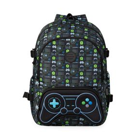 Kit Mochila + Lancheira Térmica + Estojo Box Masculina Infantil Video Game Preta