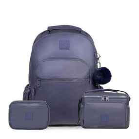 Kit Mochila + Lancheira Térmica  + Estojo Feminino Juvenil Perolado Roxo