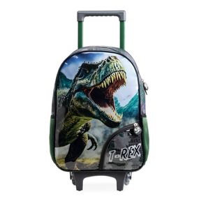 Mochila de Rodinha Infantil Masculina Dinossauro Verde Escuro