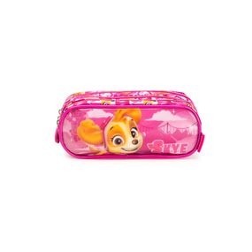 Estojo Escolar Feminino Médio Patrulha Canina Skye 3 Compartimentos Rosa