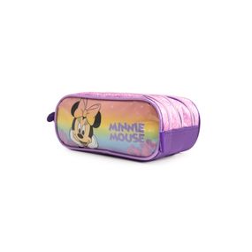Estojo Escolar Feminino Médio Minnie 3 Compartimentos Lilás